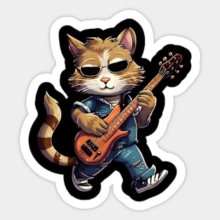 cat playing guitar Sticker